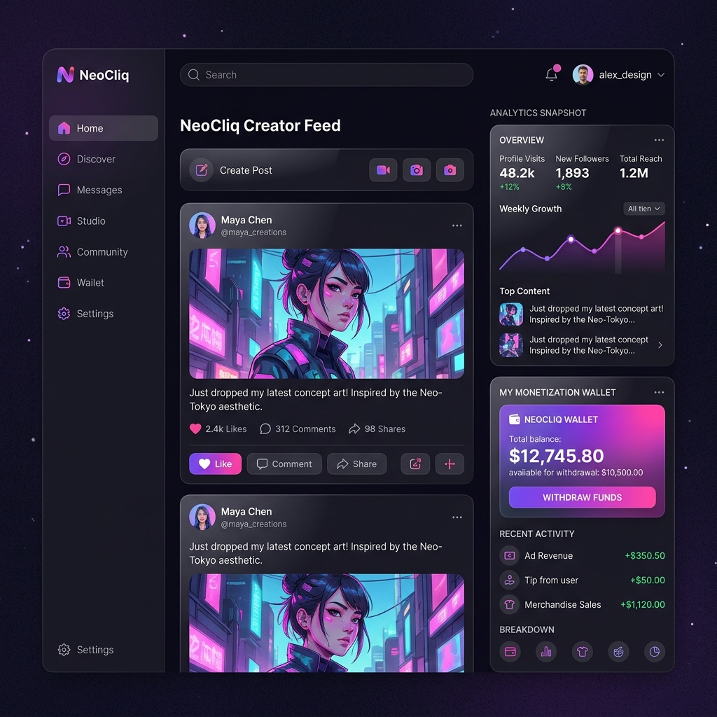 NeoCliq App Interface Mockup